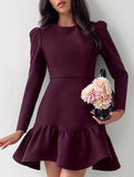 A-line dress with ruffles and puff sleeves