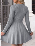 Grey textured knit fitted dress