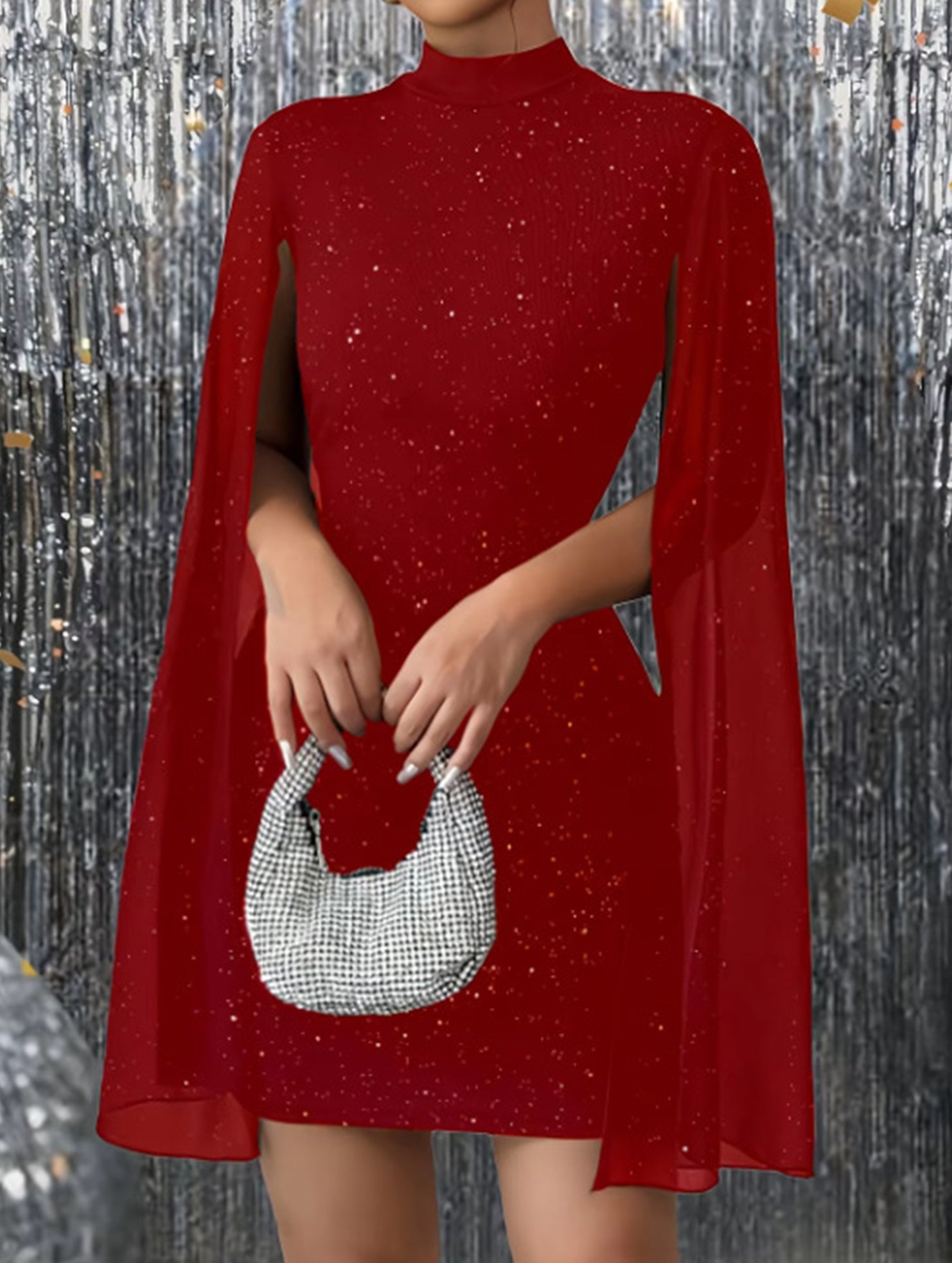 Round neck ribbed cape bodycon dress