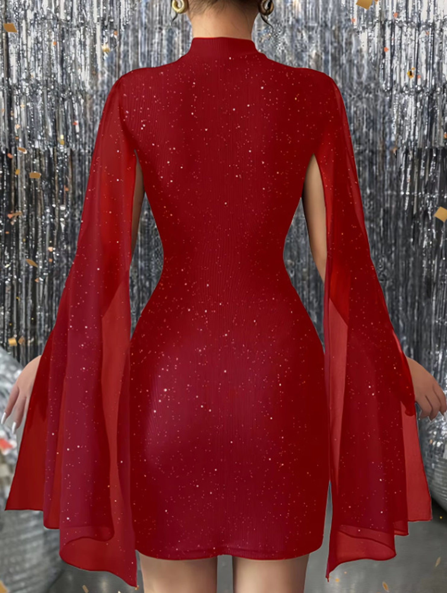 Round neck ribbed cape bodycon dress