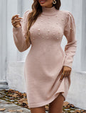 Solid color long-sleeved sweater dress