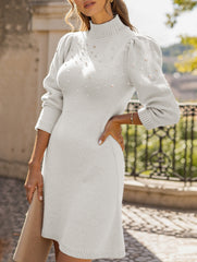 Solid color long-sleeved sweater dress