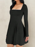 Lace-trimmed square neck A-line dress