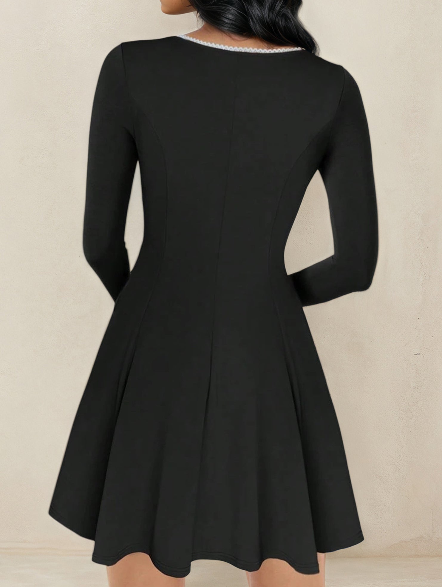 Lace-trimmed square neck A-line dress