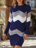 Round neck long sleeve knit bodycon dress