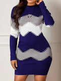 Round neck long sleeve knit bodycon dress