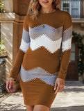 Round neck long sleeve knit bodycon dress