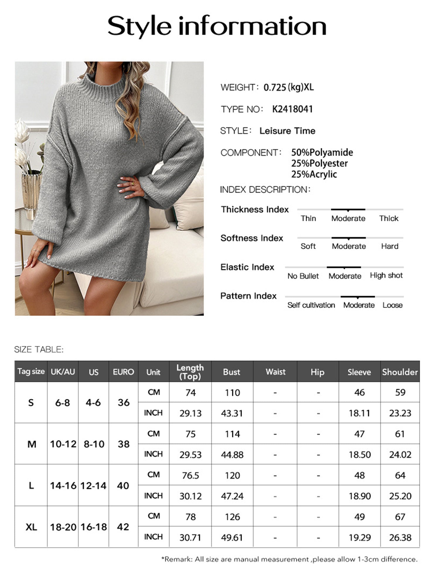 Casual loose long-sleeved sweater dress