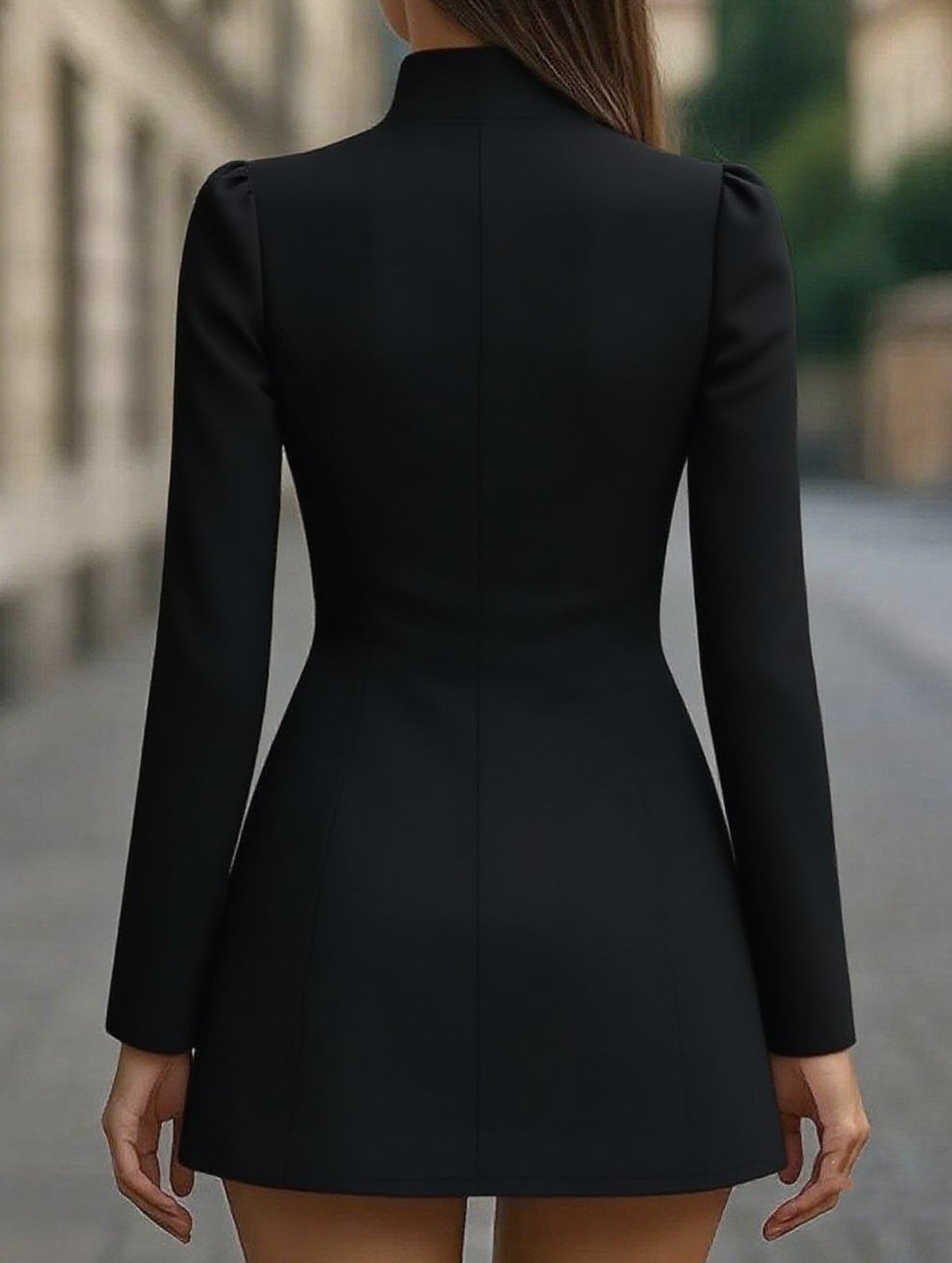 Slim-fit stand-up collar single-breasted dress