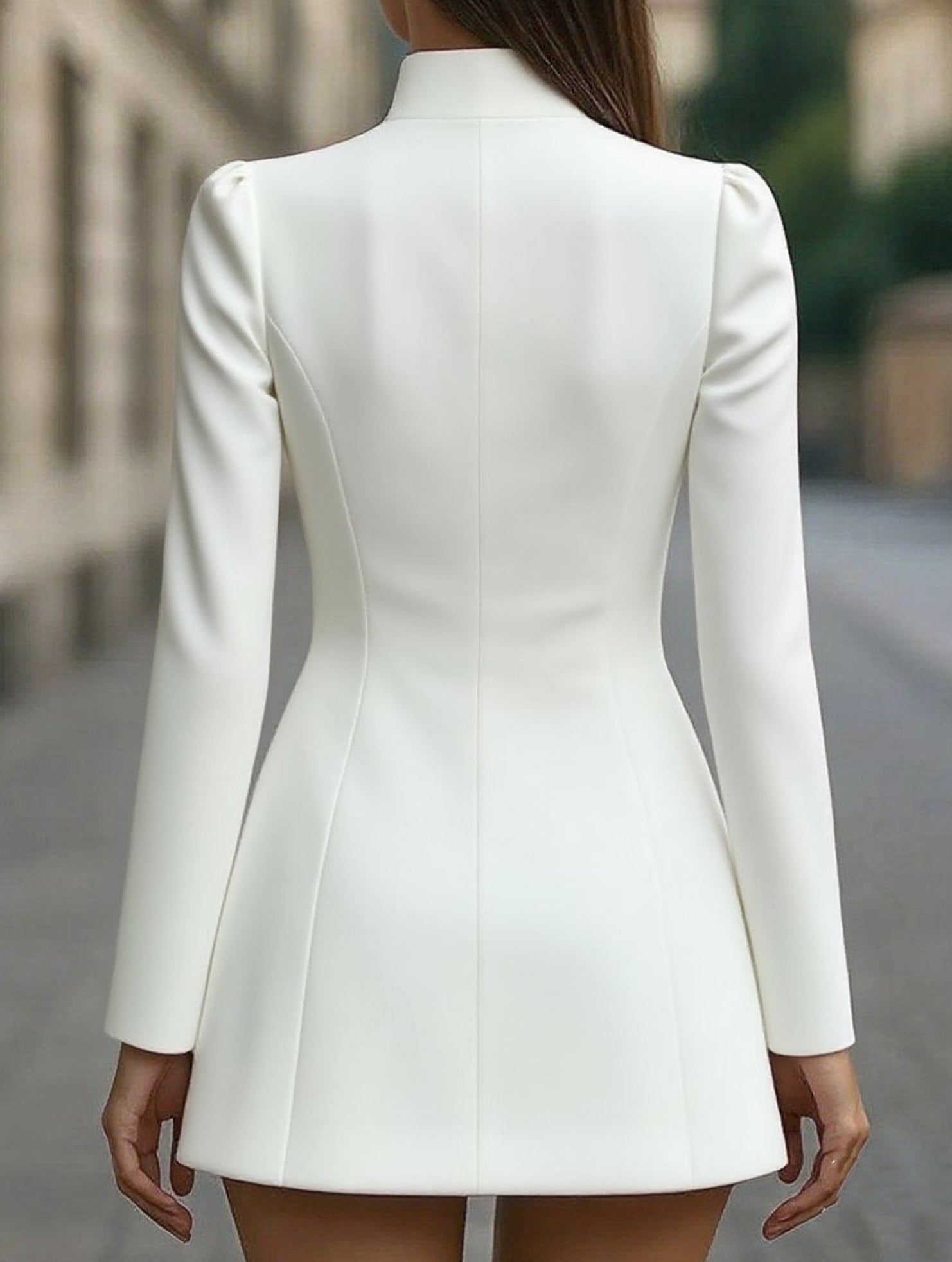 Slim-fit stand-up collar single-breasted dress