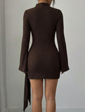 Solid color slim fit metal buckle dress