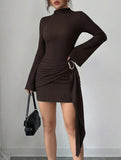 Solid color slim fit metal buckle dress
