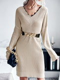 Simple lace V-neck knit dress