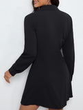 Black button-down long-sleeved collared dress