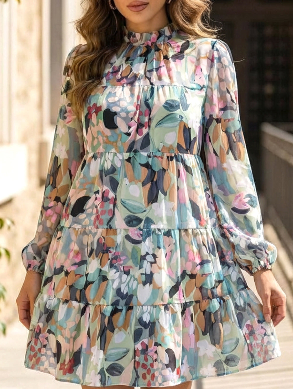 Casual Printed Long-Sleeved Dress