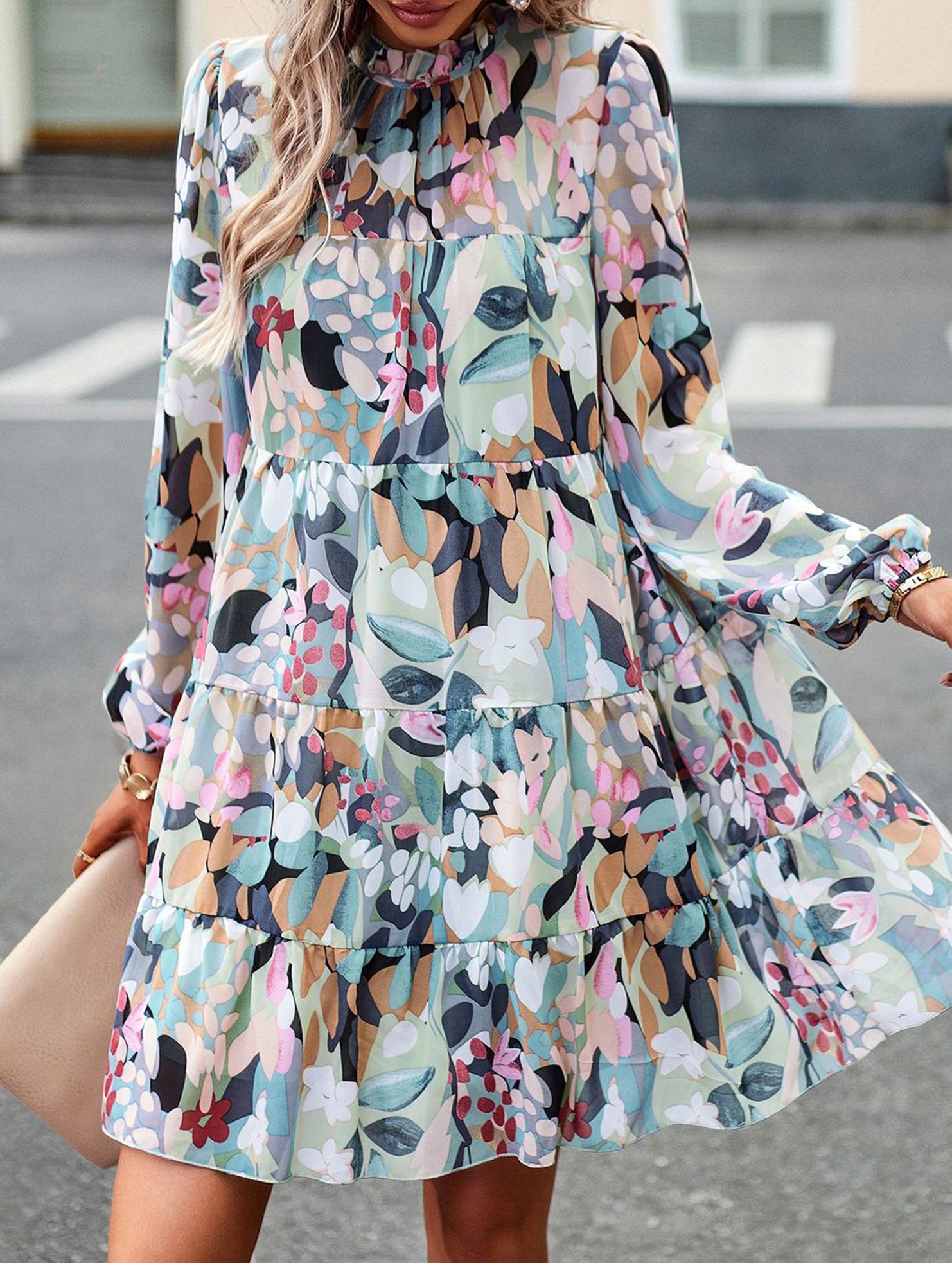 Casual Printed Long-Sleeved Dress