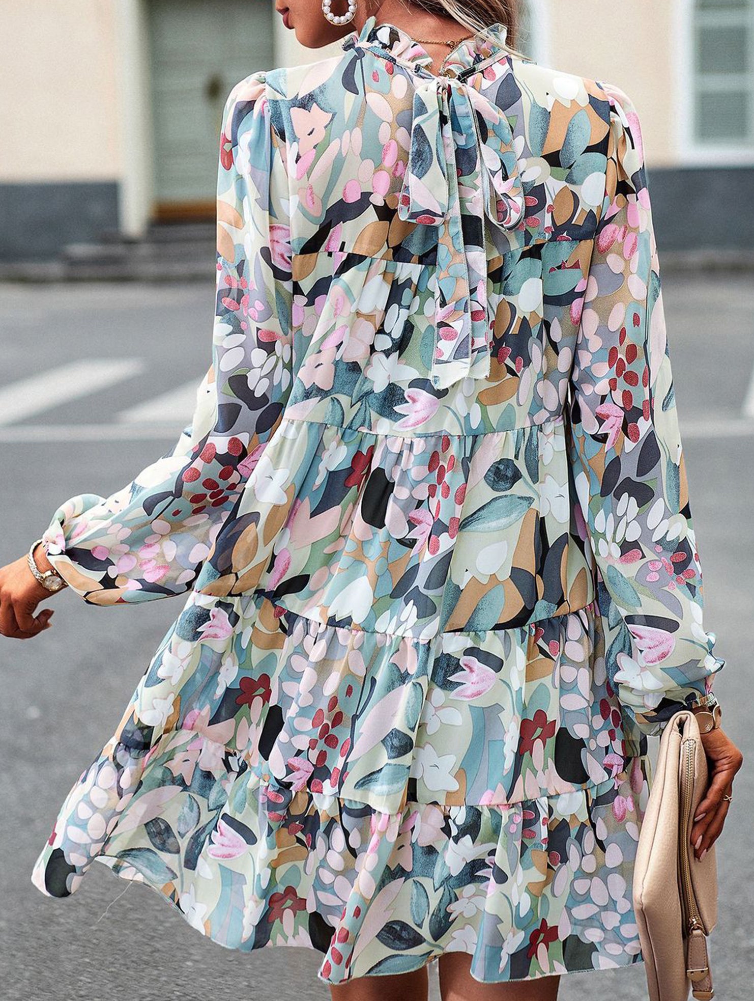 Casual Printed Long-Sleeved Dress