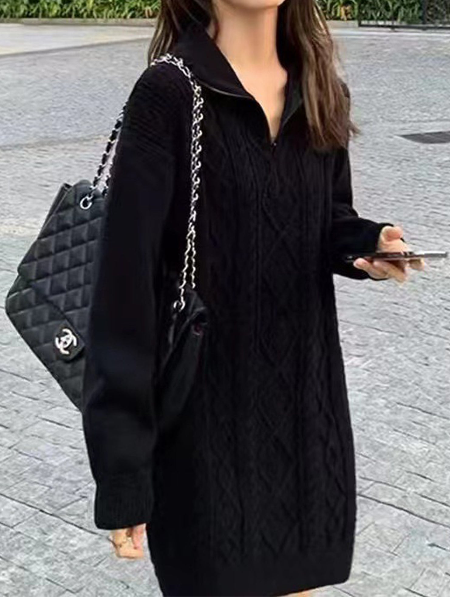 Loose, relaxed style zippered soft knit dress