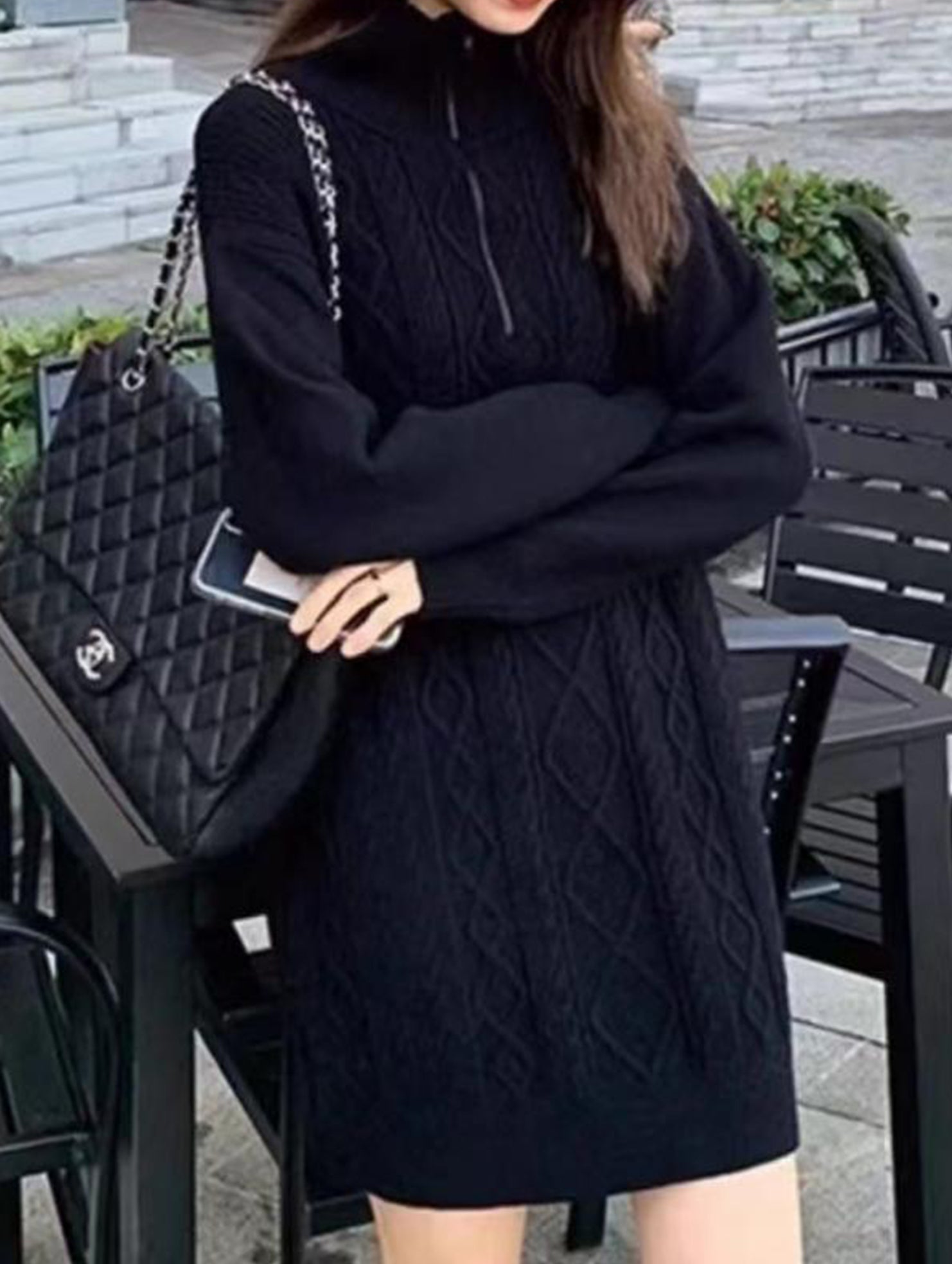 Loose, relaxed style zippered soft knit dress