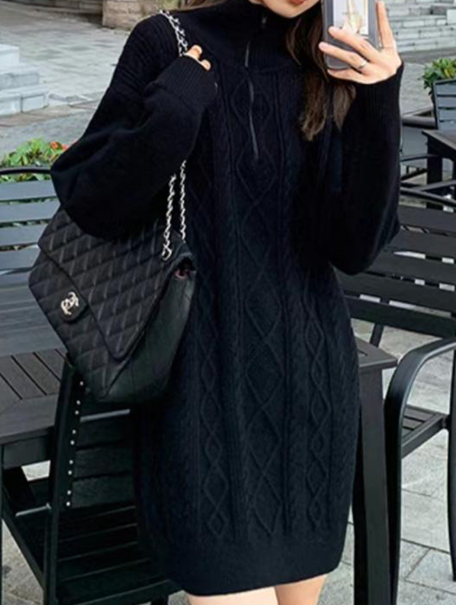 Loose, relaxed style zippered soft knit dress
