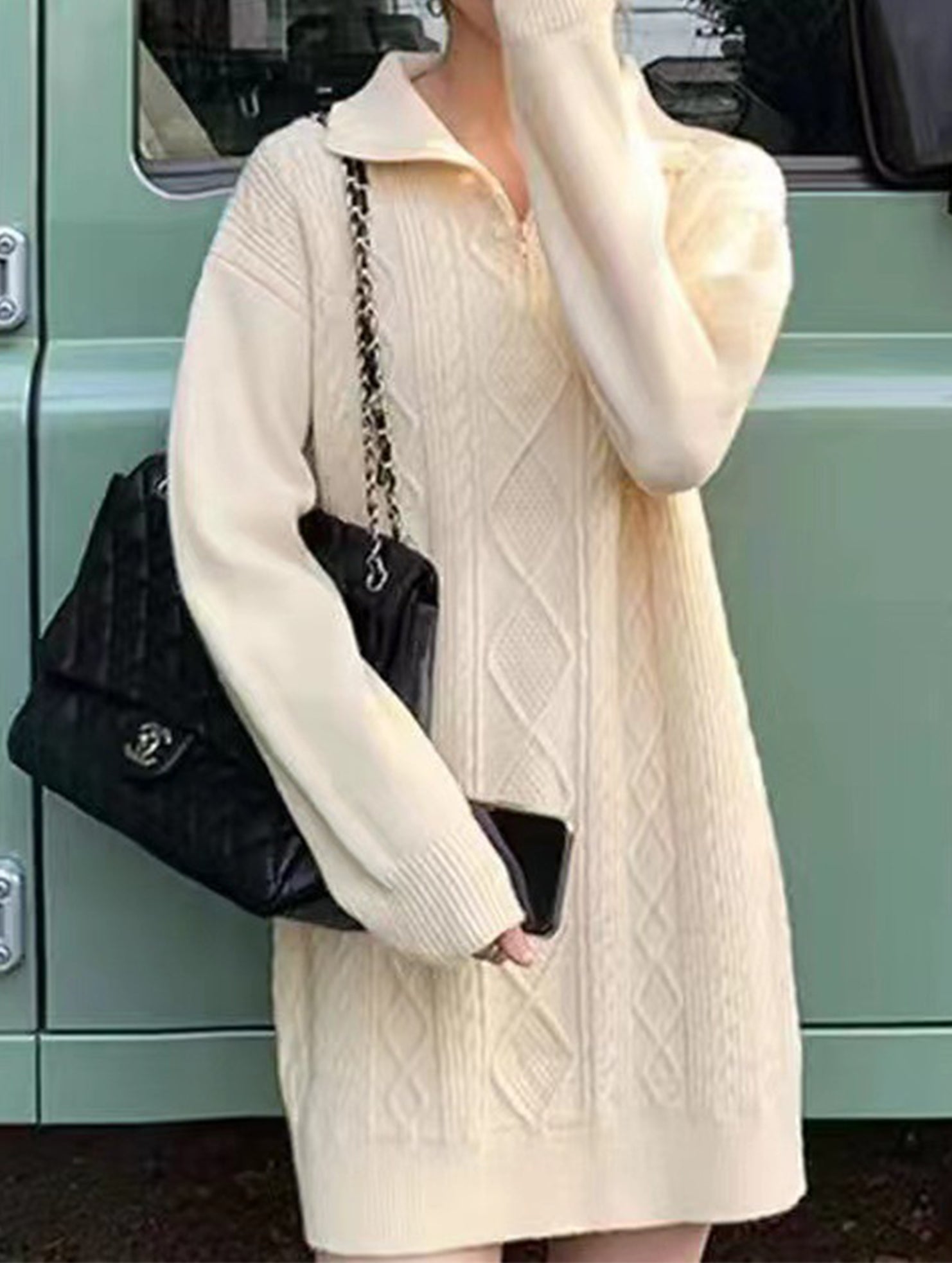 Loose, relaxed style zippered soft knit dress