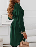 Single-breasted belted fitted lapel dress