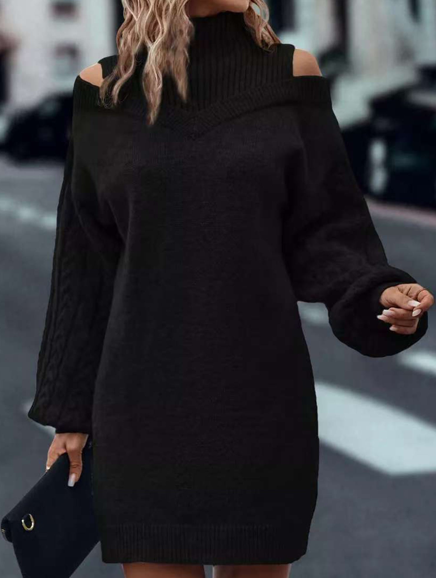 Off-the-shoulder loose mid-length sweater