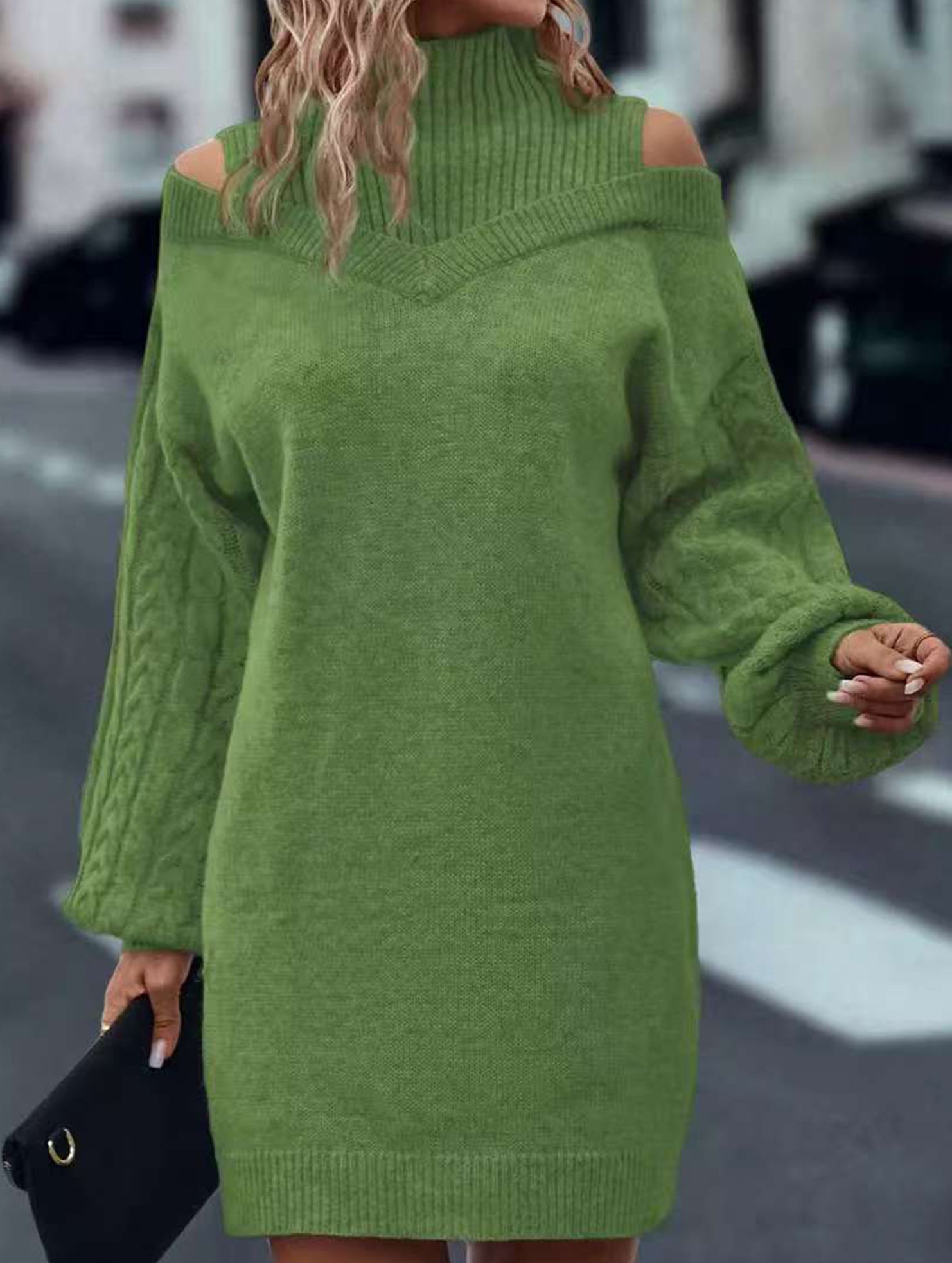 Off-the-shoulder loose mid-length sweater