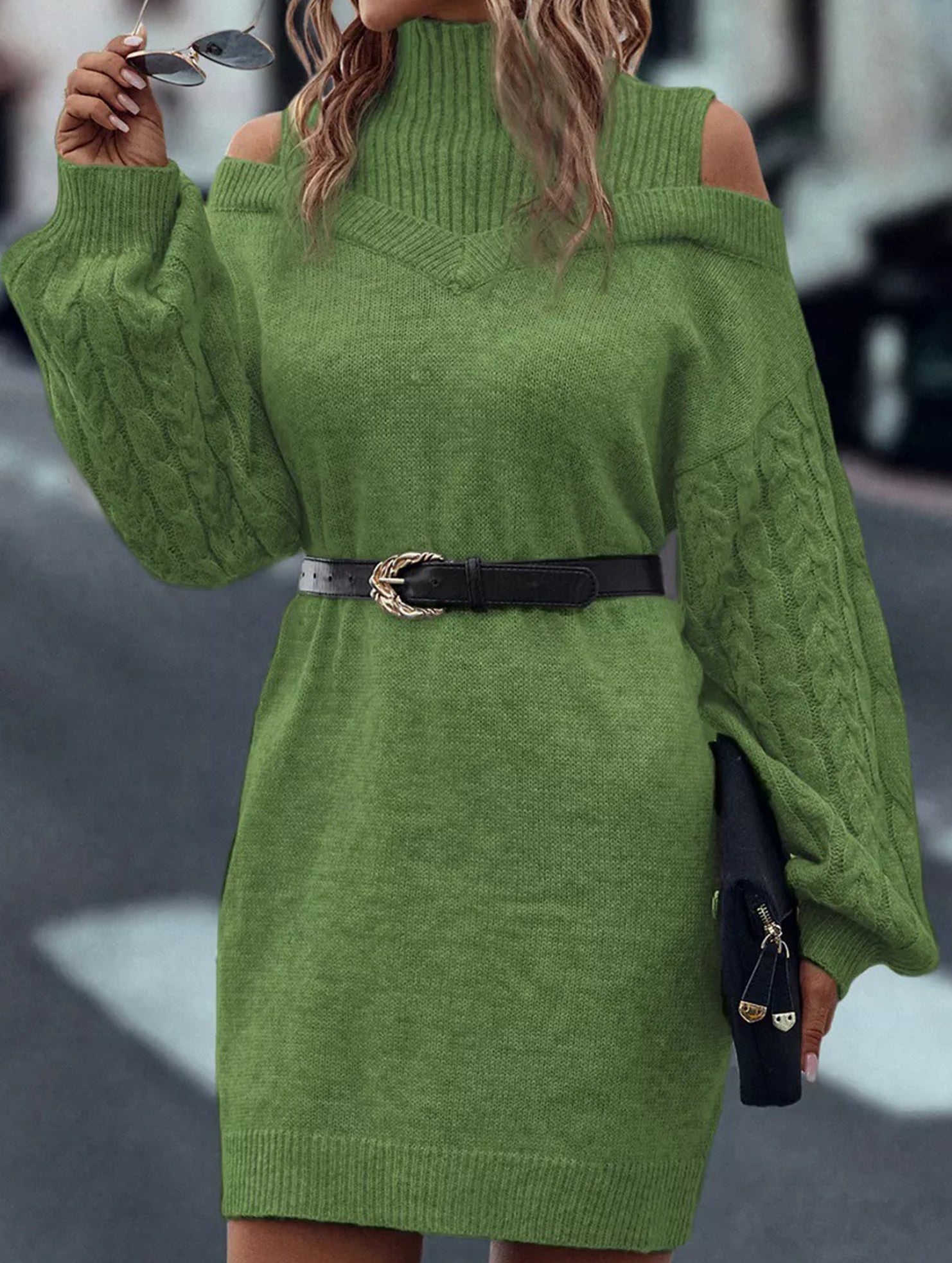 Off-the-shoulder loose mid-length sweater