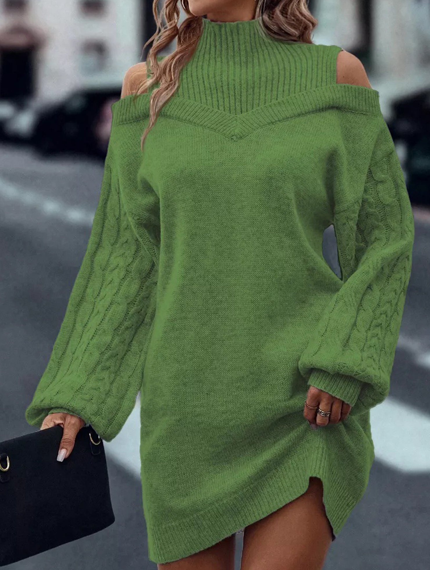 Off-the-shoulder loose mid-length sweater