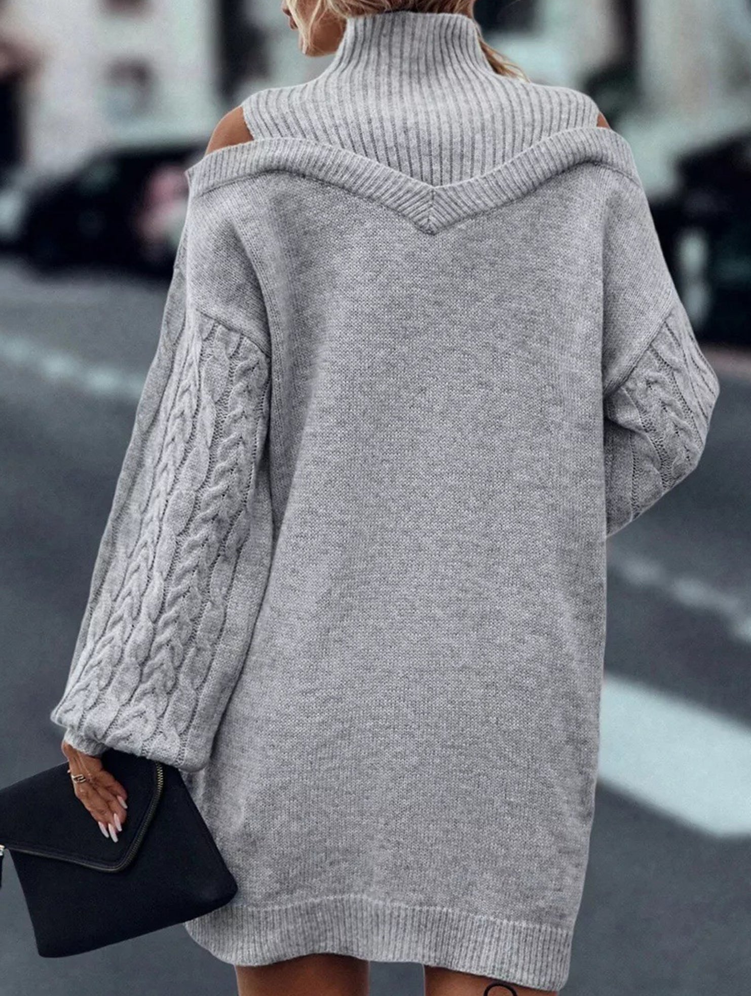 Off-the-shoulder loose mid-length sweater