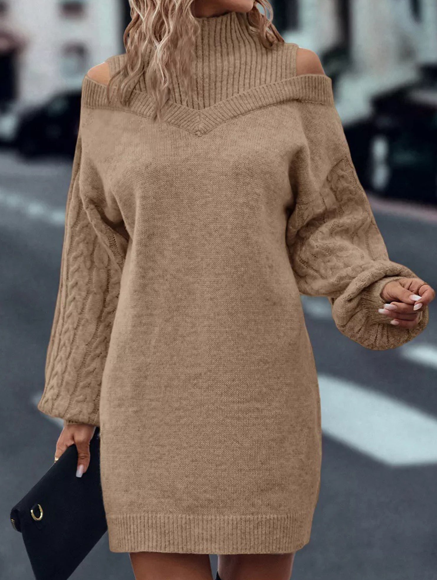 Off-the-shoulder loose mid-length sweater
