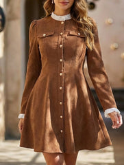 High-neck single-breasted cardigan dress