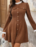High-neck single-breasted cardigan dress
