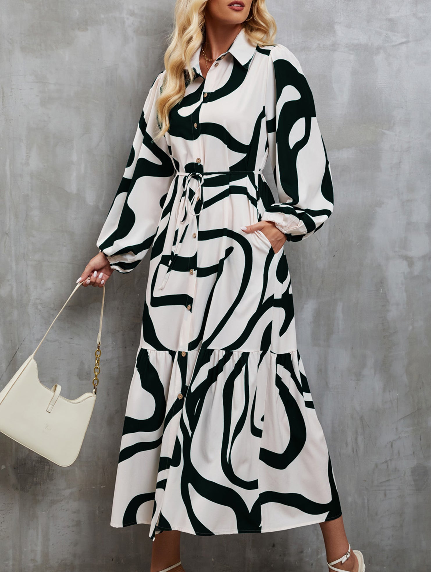 Fashionable singlebreasted longsleeved dress for women_CWDSD11294