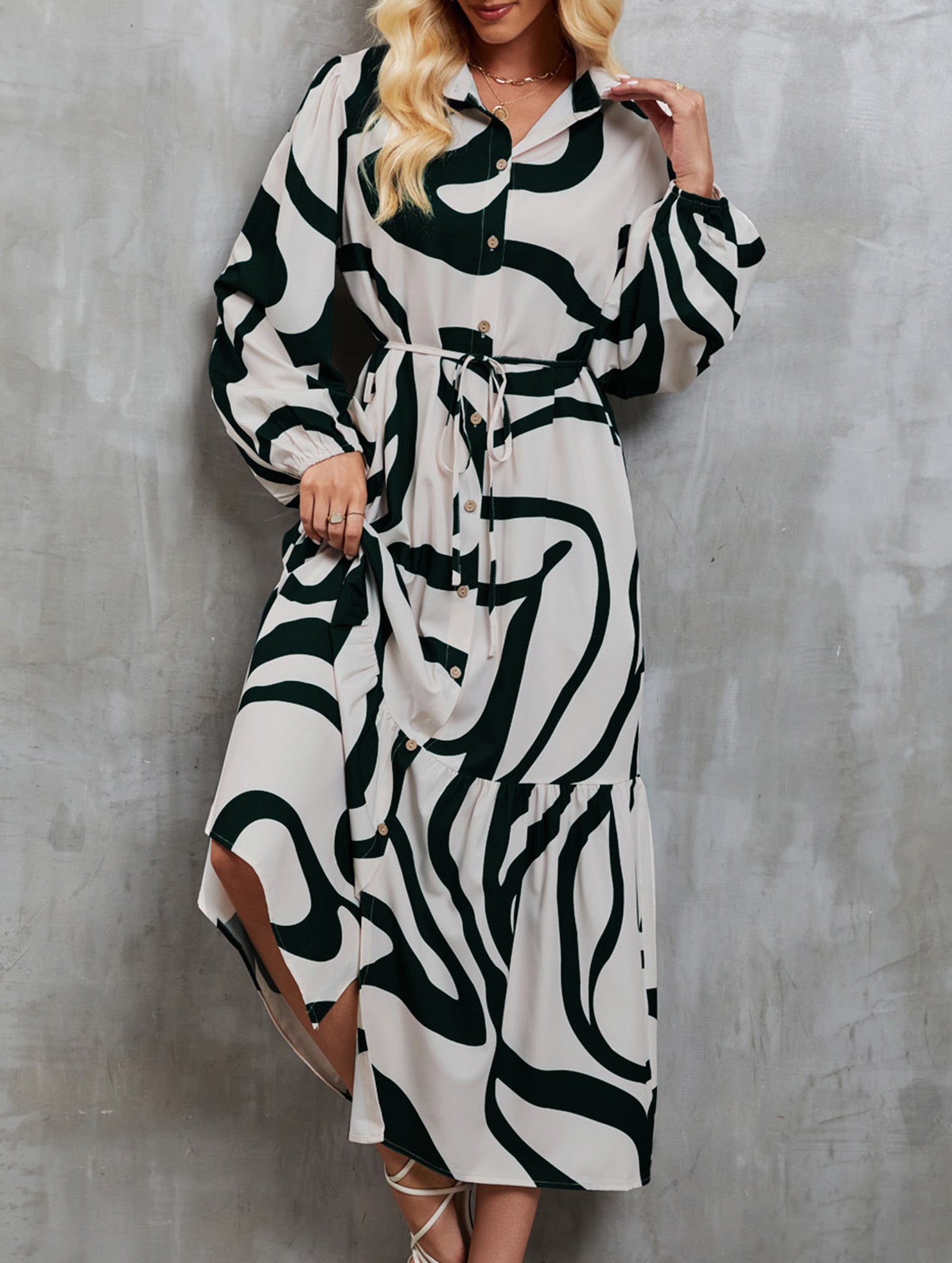 Fashionable singlebreasted longsleeved dress for women_CWDSD11294