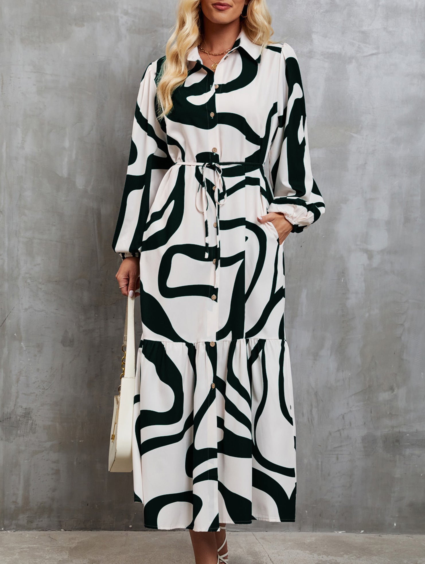 Fashionable singlebreasted longsleeved dress for women_CWDSD11294