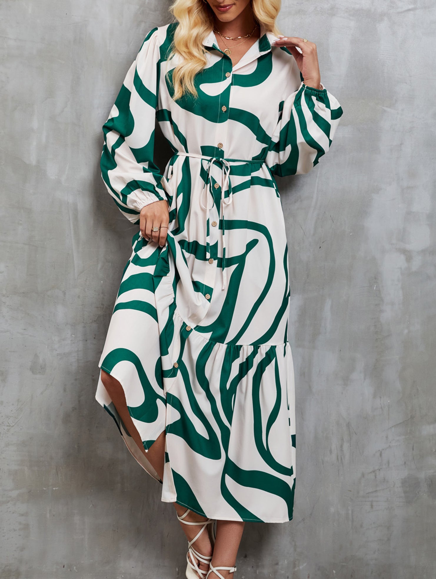 Fashionable singlebreasted longsleeved dress for women_CWDSD11294