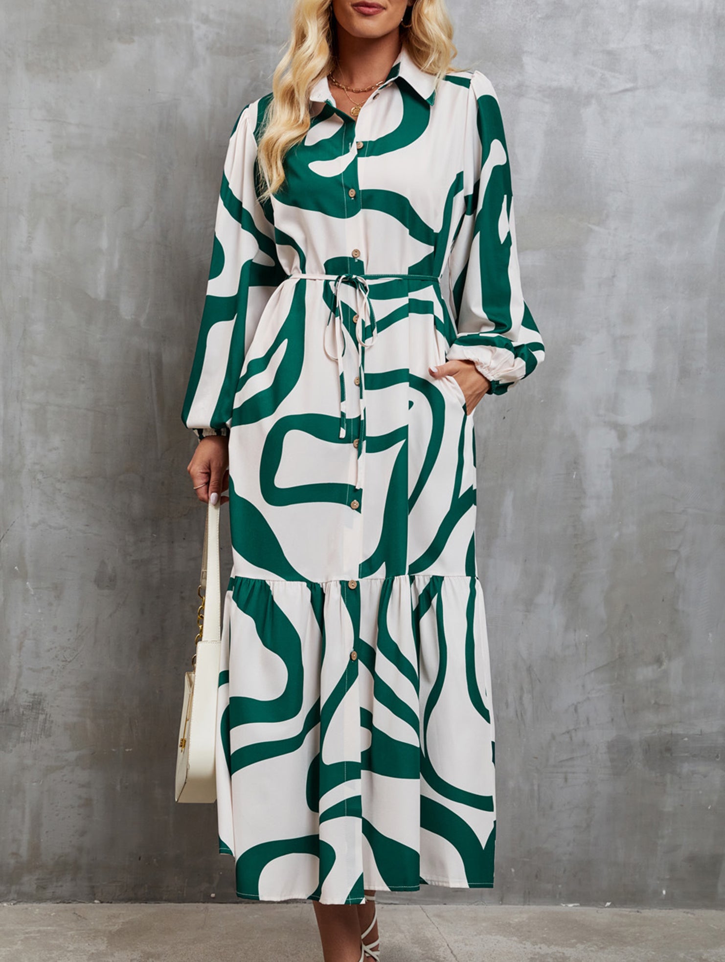Fashionable singlebreasted longsleeved dress for women_CWDSD11294