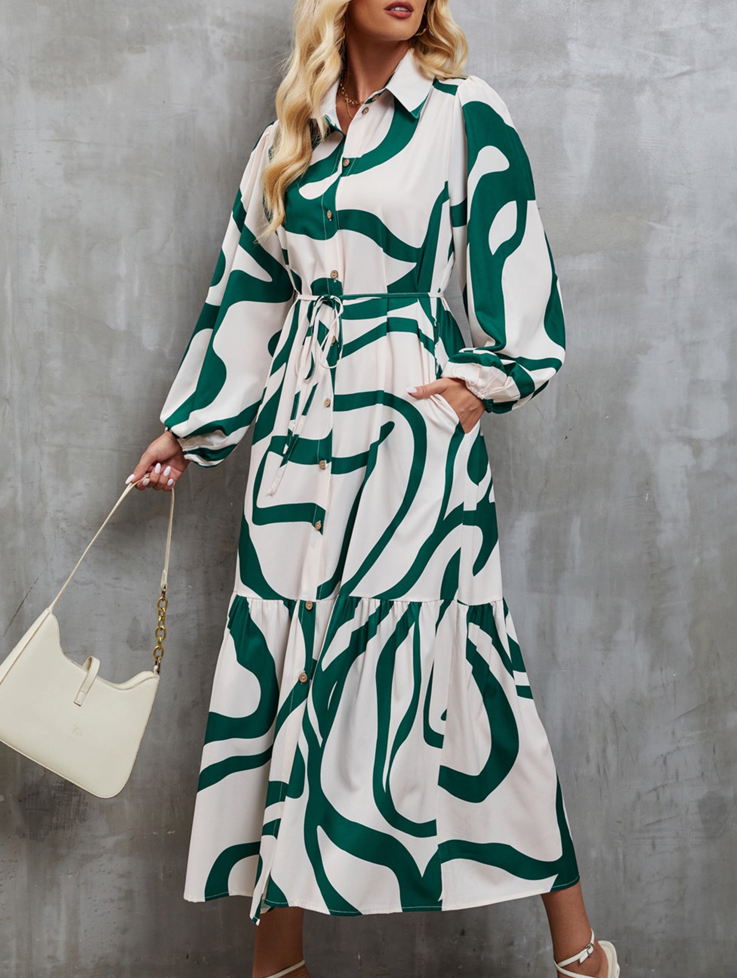 Fashionable singlebreasted longsleeved dress for women_CWDSD11294