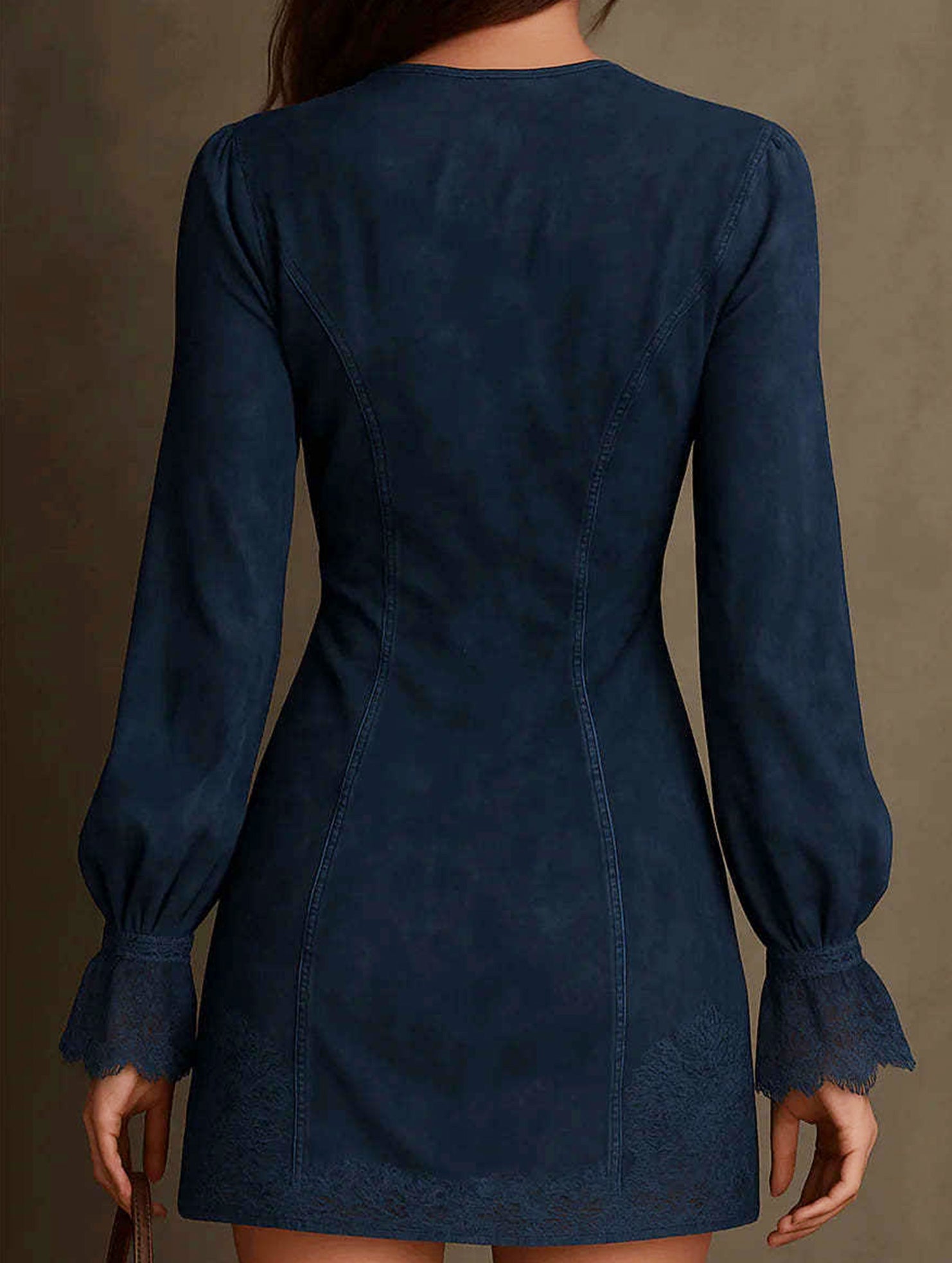 Long-sleeved zippered lace midi dress