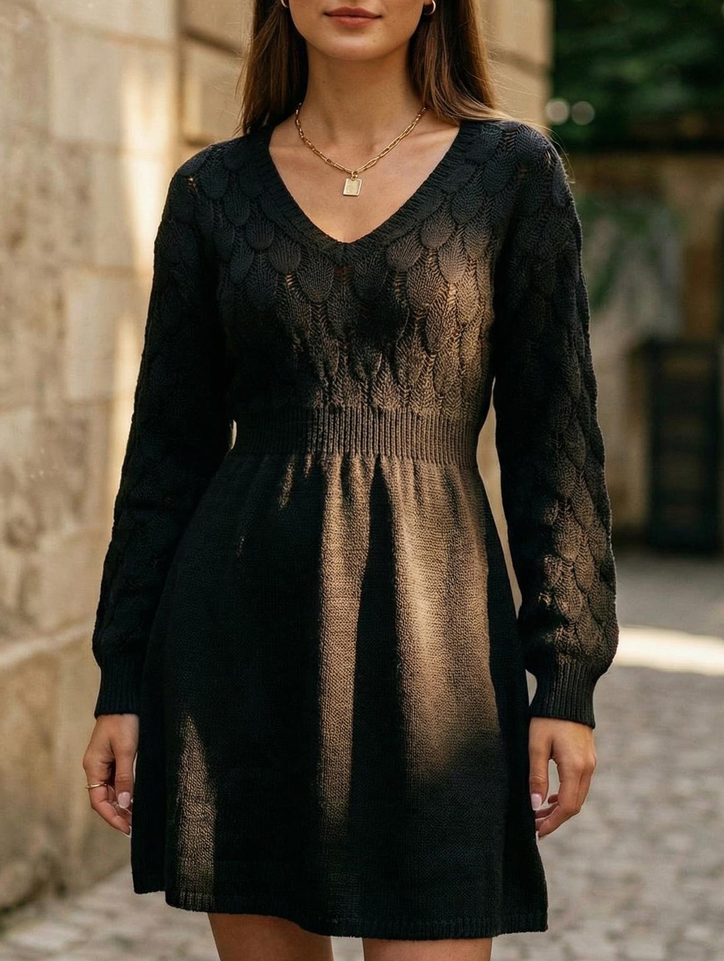 Crochet V Neck A Line Beach Dress_CWDSD11305