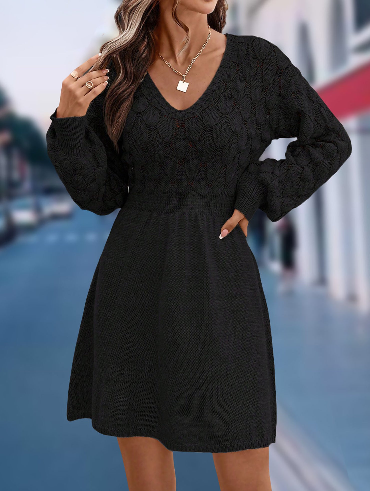Crochet V Neck A Line Beach Dress_CWDSD11305