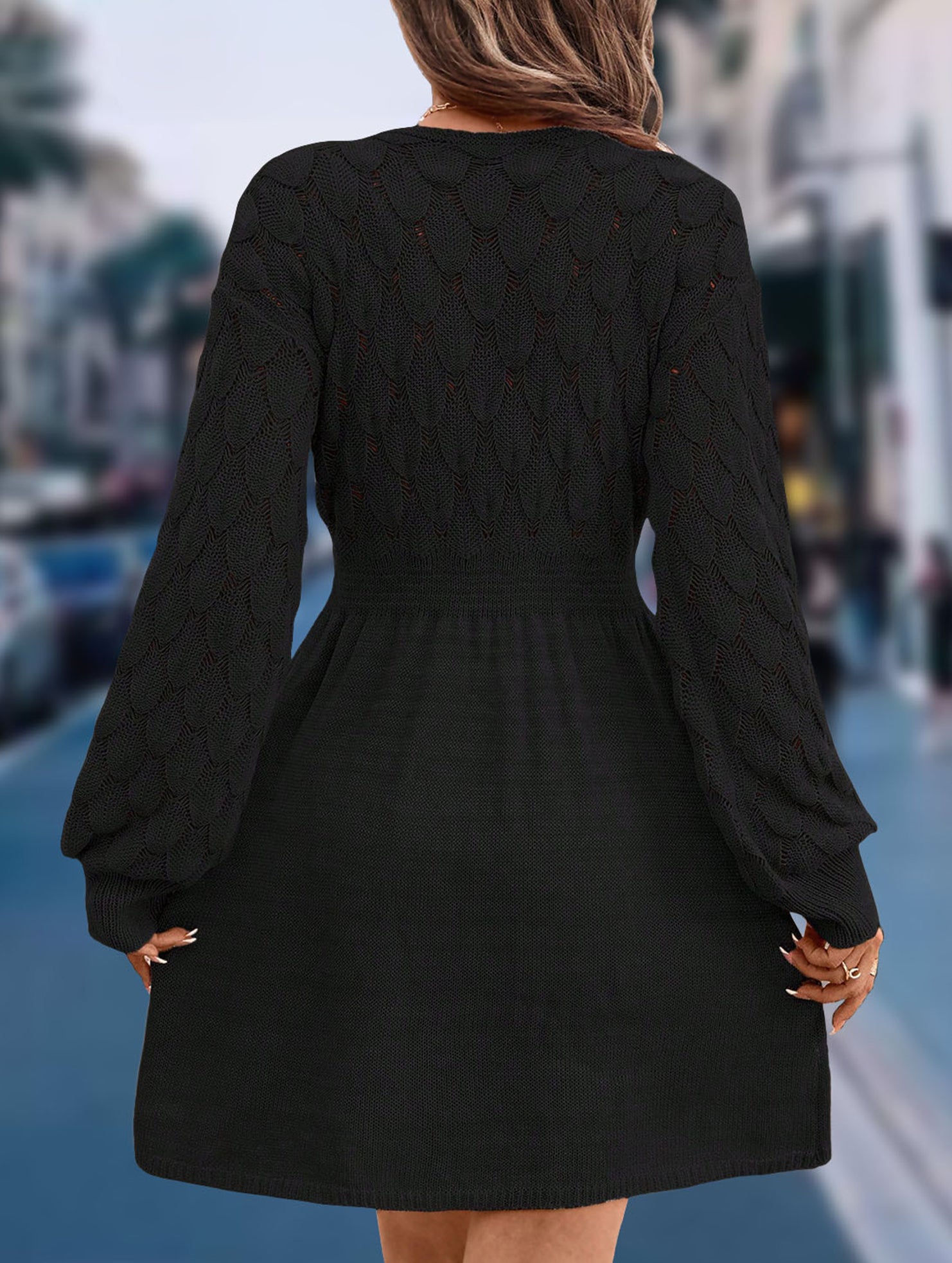 Crochet V Neck A Line Beach Dress_CWDSD11305