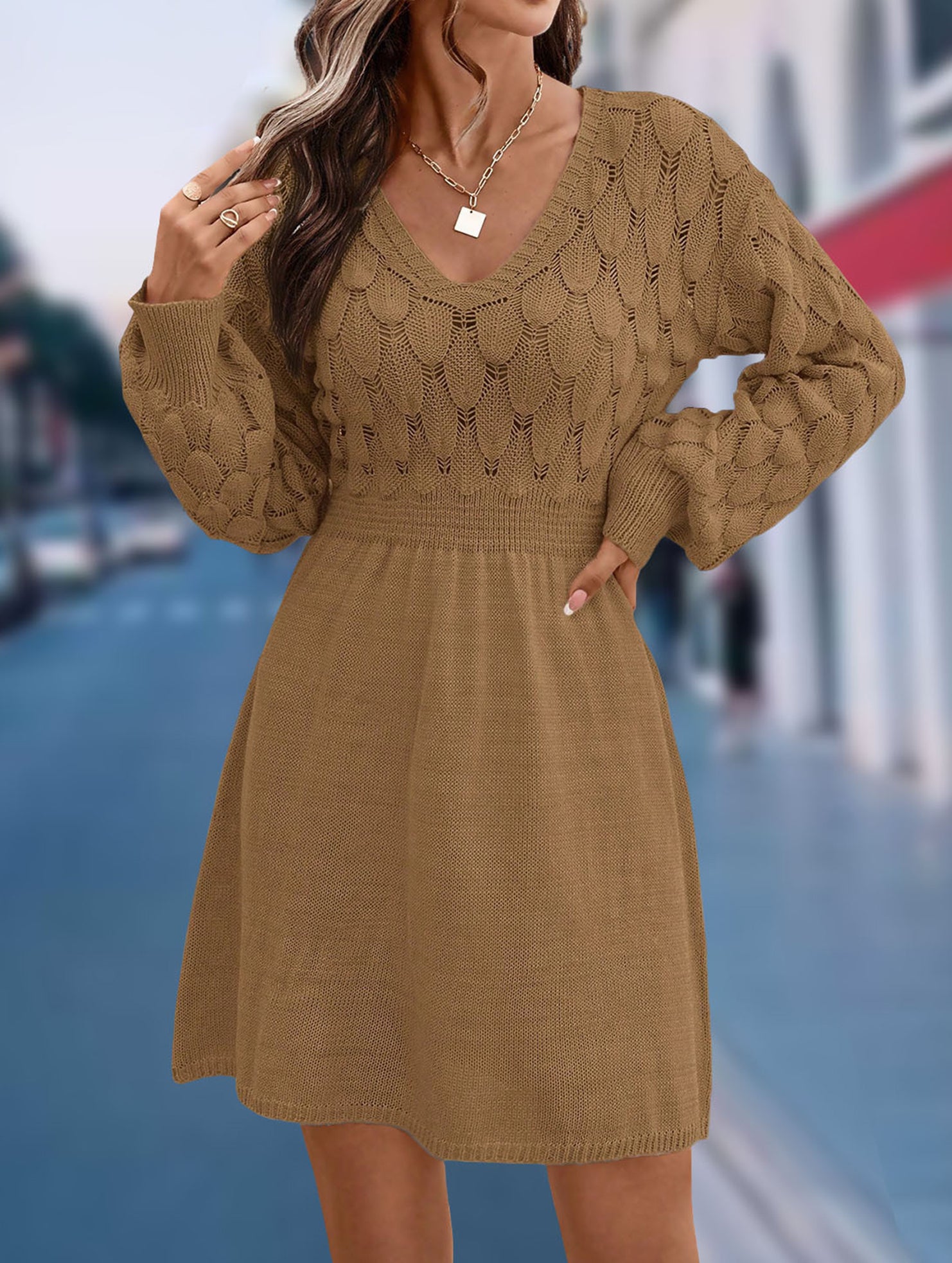 Crochet V Neck A Line Beach Dress_CWDSD11305