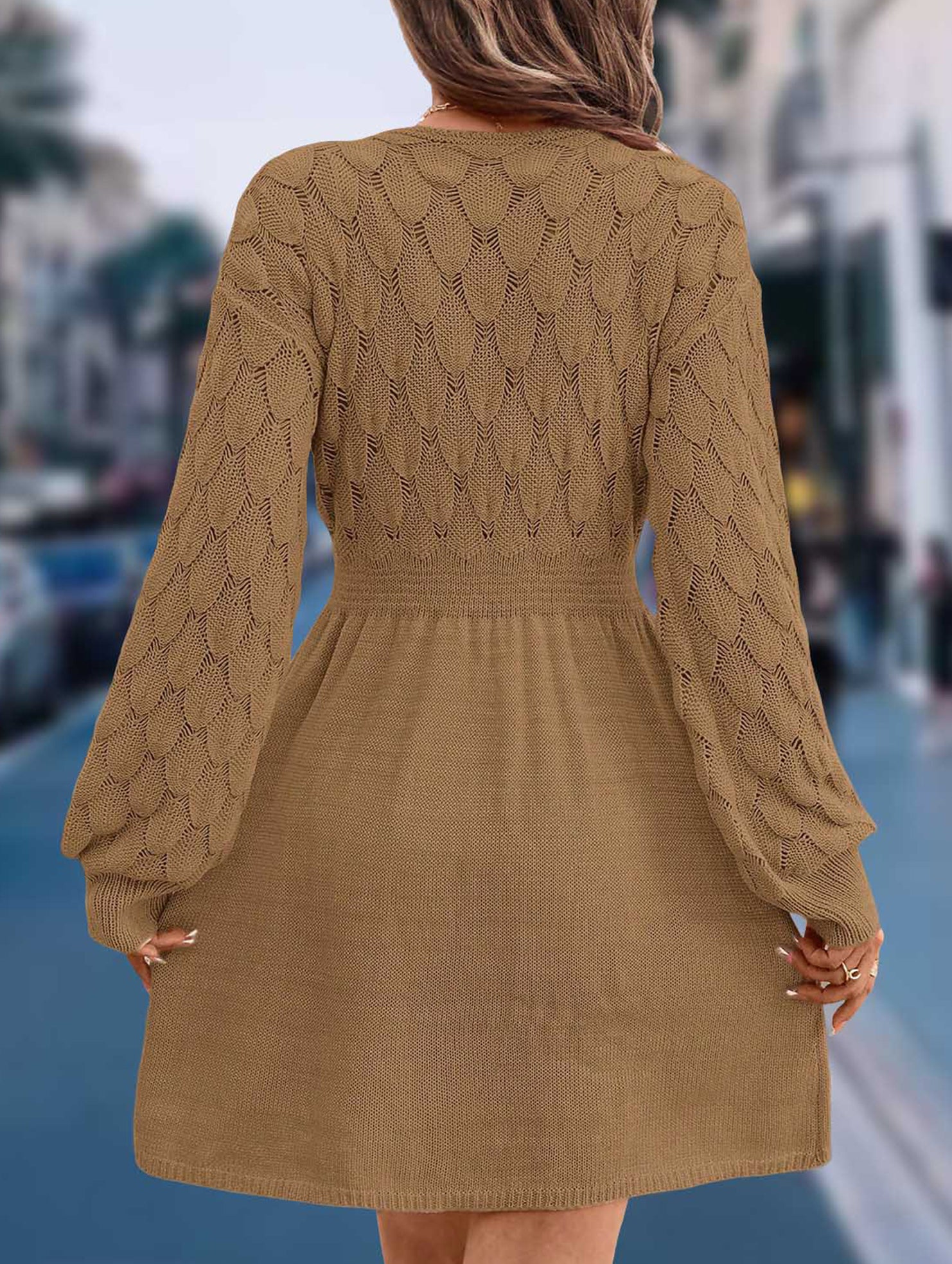 Crochet V Neck A Line Beach Dress_CWDSD11305