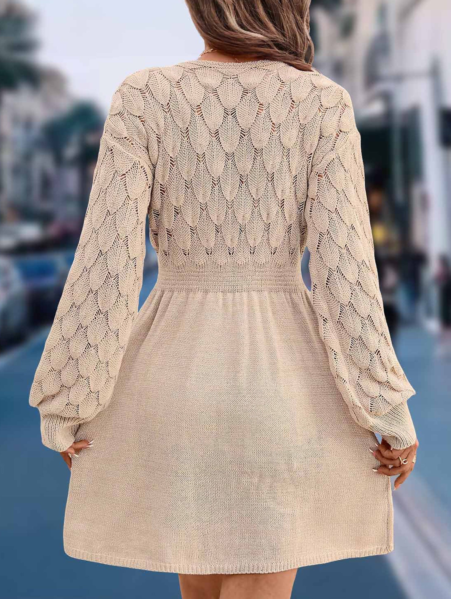 Crochet V Neck A Line Beach Dress_CWDSD11305