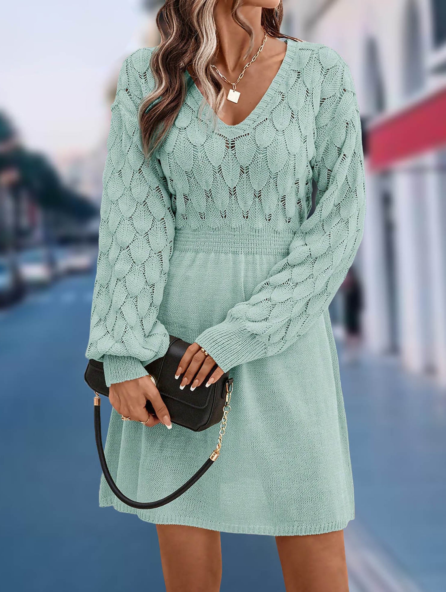 Crochet V Neck A Line Beach Dress_CWDSD11305