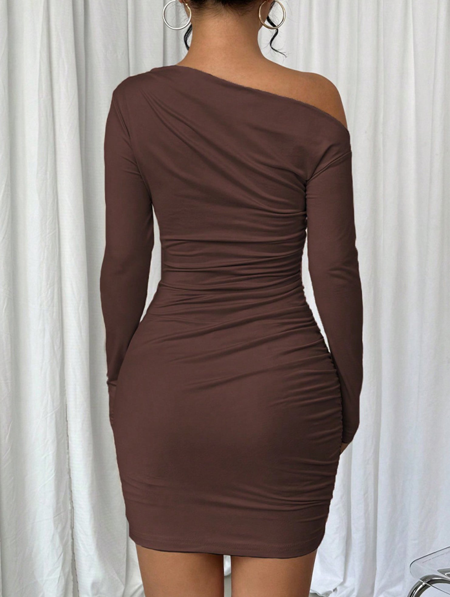 One Shoulder Long Sleeve Bodycon Dress_CWDSD11306