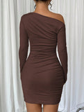 One Shoulder Long Sleeve Bodycon Dress_CWDSD11306